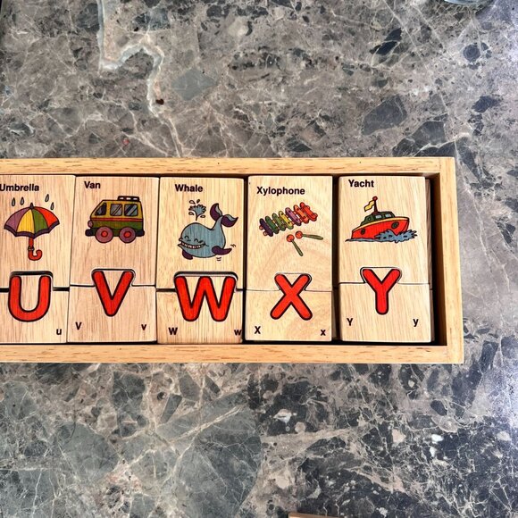 Wooden Alphabet Puzzle Pictures Storage Box Kids Educational Toy Melissa & Doug? - Picture 7 of 13